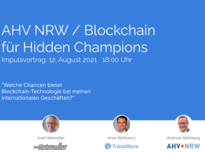 Axel Hebmüller ist Referent im Impulsvortrag des AHV NRW 'Blockchain für Hidden Champions'